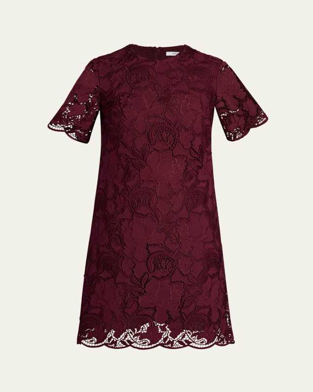 Embroidered Cutwork Short-Sleeve Mini Dress